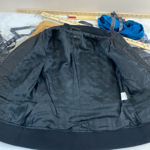 Teenflo Jacket Womens 10 Black Quilted Zip Up Winter Faux Leather Moto Mock Neck - Picture 12 of 13